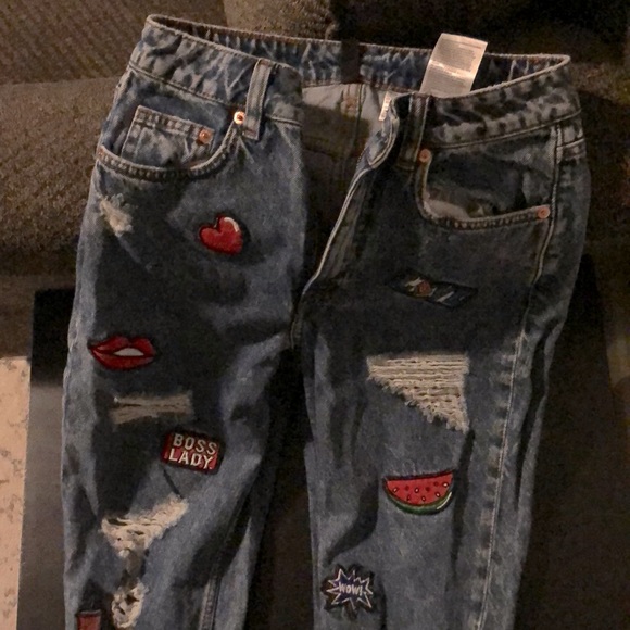H&M Denim - Blue Embroidery Jeans